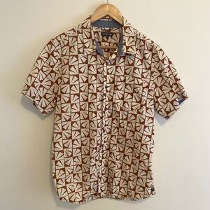 Toad & Co Mens Fletch Shirt, Size Medium, Retro Red Palm, 100% Organic Cotton